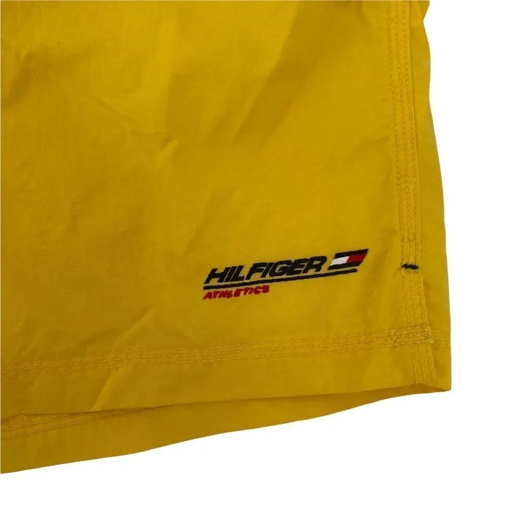 Tommy Hilfiger Swim Trunks Vintage Yellow Lined Mens Size L Tommy Athletics Swim